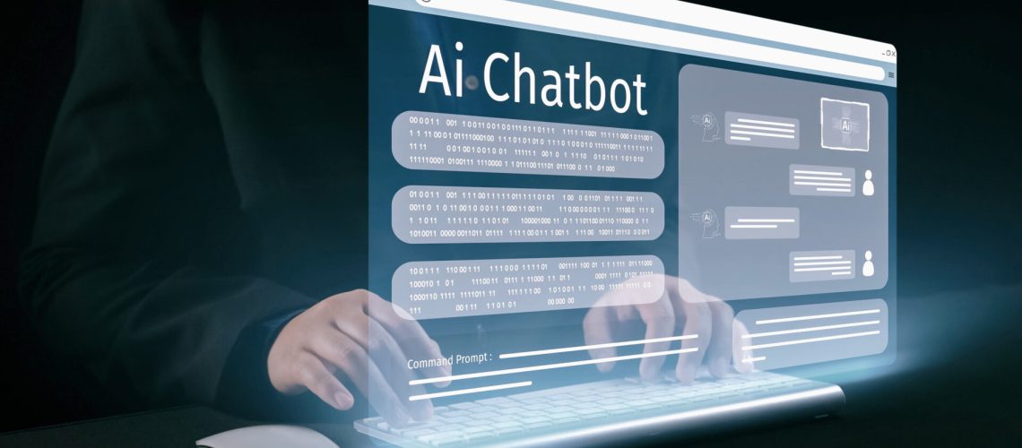 Human interact with AI artificial intelligence virtual assistant chatbot in concept of AI artificial intelligence prompt engineering, LLM AI deep learning to use generative AI for work support. UUID